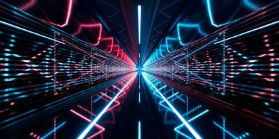 Dark tunnel with glowing light illuminated, 3d rendering. photo