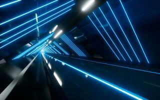 Dark tunnel with glowing light illuminated, 3d rendering. photo