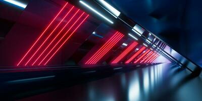 Dark tunnel with glowing light illuminated, 3d rendering. photo