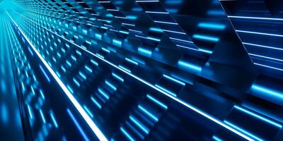 Dark tunnel with glowing light illuminated, 3d rendering. photo