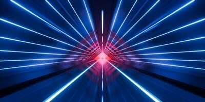 Dark tunnel with glowing light illuminated, 3d rendering. photo