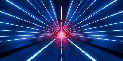 Dark tunnel with glowing light illuminated, 3d rendering. photo