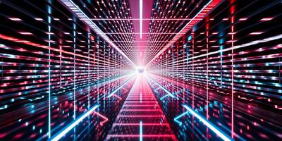 Dark tunnel with glowing light illuminated, 3d rendering. photo