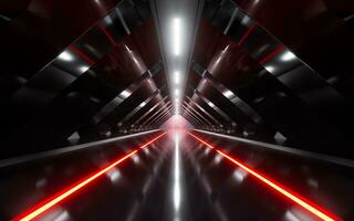 Dark tunnel with glowing light illuminated, 3d rendering. photo