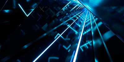 Dark tunnel with glowing light illuminated, 3d rendering. photo