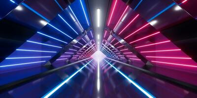 Dark tunnel with glowing light illuminated, 3d rendering. photo