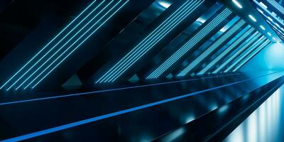 Dark tunnel with glowing light illuminated, 3d rendering. photo