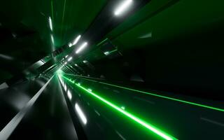 Dark tunnel with glowing light illuminated, 3d rendering. photo