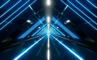 Dark tunnel with glowing light illuminated, 3d rendering. photo
