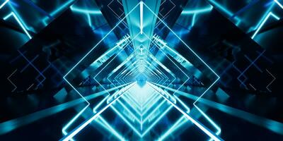 Dark tunnel with glowing light illuminated, 3d rendering. photo