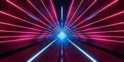 Dark tunnel with glowing light illuminated, 3d rendering. photo