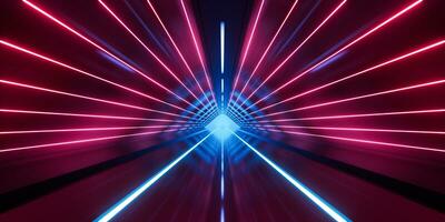 Dark tunnel with glowing light illuminated, 3d rendering. photo