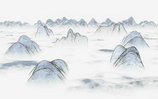 Ink wash painting of mountains, 3d rendering. photo