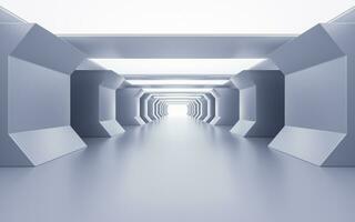 vacío blanco túnel con futurista estilo, 3d representación. foto