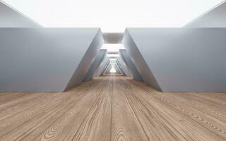 Empty building structure with wood floor, 3d rendering. photo