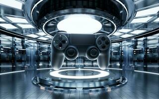 Futuristic stage and gamepad, 3d rendering. photo