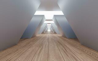 Empty building structure with wood floor, 3d rendering. photo