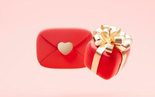 Envelope with love heart with red color, 3d rendering. photo