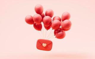 Envelope with love heart with red color, 3d rendering. photo