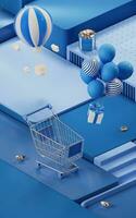 Shopping day activity with cube platform background, 3d rendering. photo