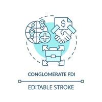 Editable conglomerate FDI icon, isolated vector, foreign direct investment thin line illustration. vector