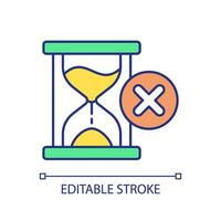 Time running out RGB color icon. Decision making. Time sensitive. Sand clock. Cross sign. Take break. Workplace anxiety. Isolated vector illustration. Simple filled line drawing. Editable stroke