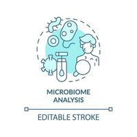 Microbiome analysis turquoise concept icon. Microbe colonies role in body. Precision medicine. Technological advance abstract idea thin line illustration. Isolated outline drawing. Editable stroke vector