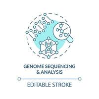 Genome sequencing and analysis turquoise concept icon. Identifying inherited diseases with technology. Genomic medicine abstract idea thin line illustration. Isolated outline drawing. Editable stroke vector