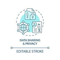 Data sharing and privacy turquoise concept icon. Patient information. Precision medicine challenge and limitation abstract idea thin line illustration. Isolated outline drawing. Editable stroke vector