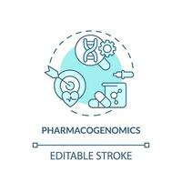 Pharmacogenomics turquoise concept icon. Genes affect on responding to medications. Healthcare. Genomic medicine abstract idea thin line illustration. Isolated outline drawing. Editable stroke vector