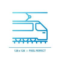 Tram pixel perfect gradient linear vector icon. Tramway train. Urban transport. Light rail vehicle. Modern streetcar. Thin line color symbol. Modern style pictogram. Vector isolated outline drawing