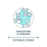 Gene editing and therapies turquoise concept icon. Ability to change DNA. Healthcare technology. Genomic medicine abstract idea thin line illustration. Isolated outline drawing. Editable stroke vector