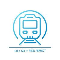 Metro train pixel perfect gradient linear vector icon. Subway station. Underground transit. Suburban rail system. Thin line color symbol. Modern style pictogram. Vector isolated outline drawing