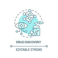 Drug discovery turquoise concept icon. Identify of targets for pharmacy development. AI and ML in precision medicine abstract idea thin line illustration. Isolated outline drawing. Editable stroke vector