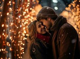 Happy couple on Christmas street photo