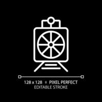 Rotary snow plow pixel perfect white linear icon for dark theme. Steam train. Railroad maintenance. Road cleaning. Thin line illustration. Isolated symbol for night mode. Editable stroke vector