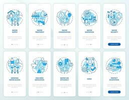 Water and sanitation control blue onboarding mobile app screens set. Walkthrough 5 steps editable graphic instructions with linear concepts. UI, UX, GUI template vector