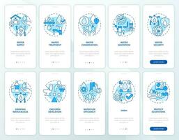 Water and sanitation control blue onboarding mobile app screens set. Walkthrough 5 steps editable graphic instructions with linear concepts. UI, UX, GUI template vector