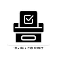 Flat design pixel perfect voting glyph style icon with checkmark, isolated vector illustration, election sign.