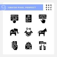 2D flat design pixel perfect glyph style icons set representing voting, vector illustration of politics and election.