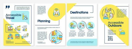 Accessible travel blue and yellow brochure template. Barrier free. Leaflet design with linear icons. Editable 4 vector layouts for presentation, annual reports