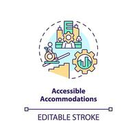 Accessible accommodations concept icon. Hotel booking. Wheelchair friendly. Person with disability. Accessible home abstract idea thin line illustration. Isolated outline drawing. Editable stroke vector