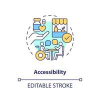 Accessibility concept icon. No barrier. Public service. Help care. Well being. Disability access. Social inclusion abstract idea thin line illustration. Isolated outline drawing. Editable stroke vector