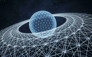 Digital sphere with glowing lines structure, 3d rendering. photo