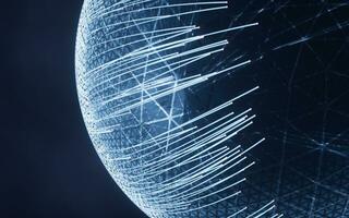 Digital sphere with glowing lines structure, 3d rendering. photo