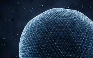 Digital sphere with glowing lines structure, 3d rendering. photo