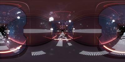 Digital cyberspace, sci-fi concept tunnel, 3d rendering. 360-degree seamless panoramic view. photo