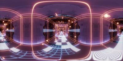 Digital cyberspace, sci-fi concept tunnel, 3d rendering. 360-degree seamless panoramic view. photo