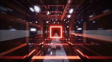 Digital cyberspace, sci-fi concept tunnel, 3d rendering. photo
