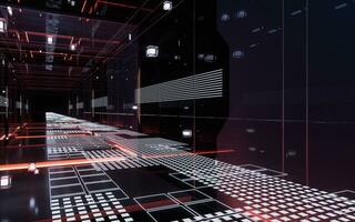 Digital cyberspace, sci-fi concept tunnel, 3d rendering. photo